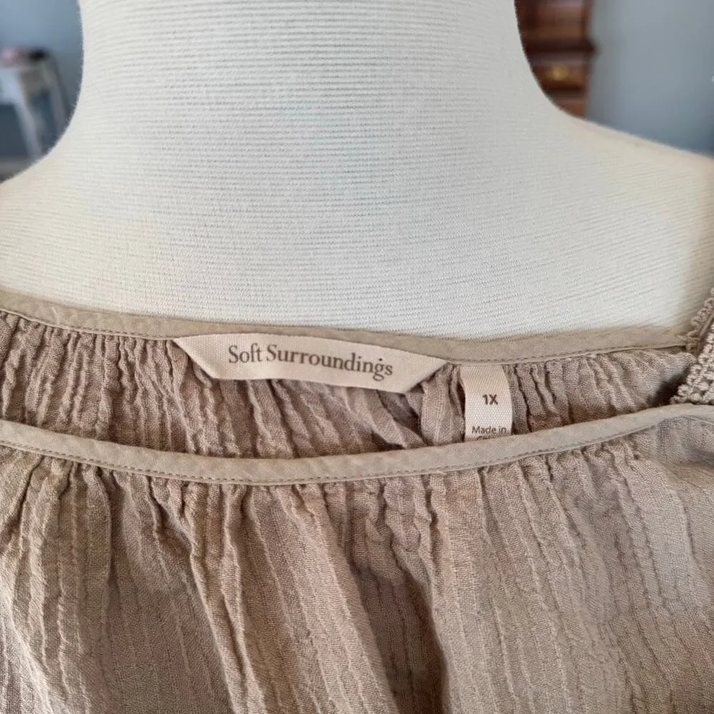 Soft Surroundings Asilah Taupe Square Neck Lace Pullover Peasant Blouse Top XL - Picture 6 of 8